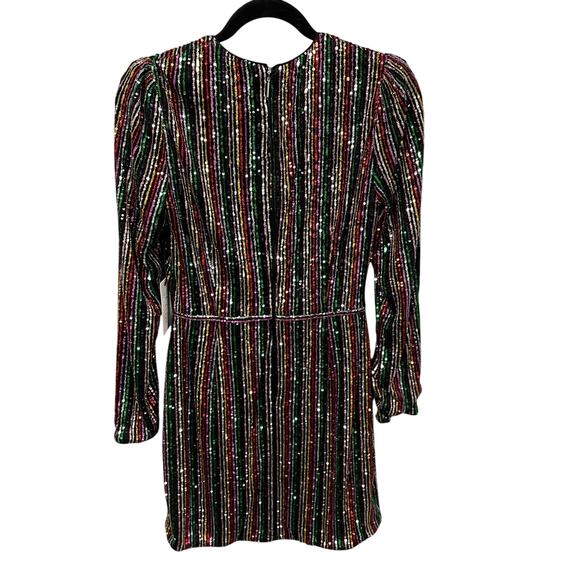 NWT Saylor Black Metallic Rainbow Sequin Striped Mini Dress Womens Small - Picture 9 of 9